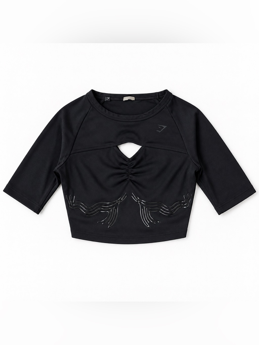 Gymshark Exo Ultra Crop Top Black  Keyhole Cutout Glossy Graphic